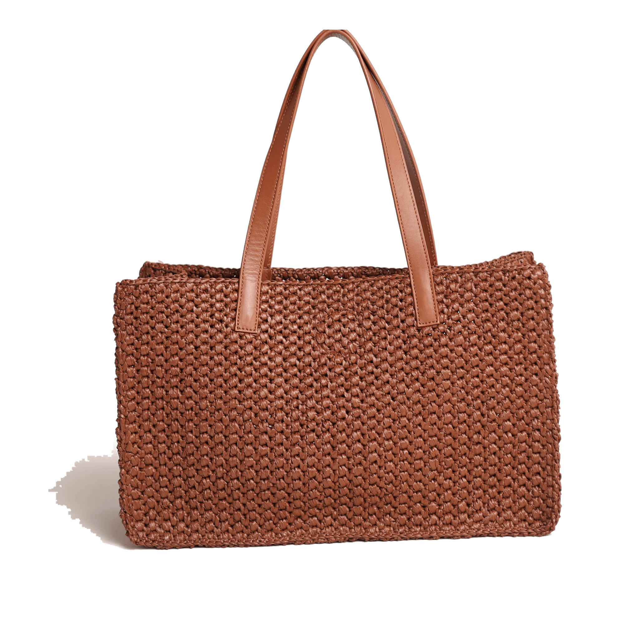 Asta, sac en cuir de veau et raphia viscose, Marron — vu de face