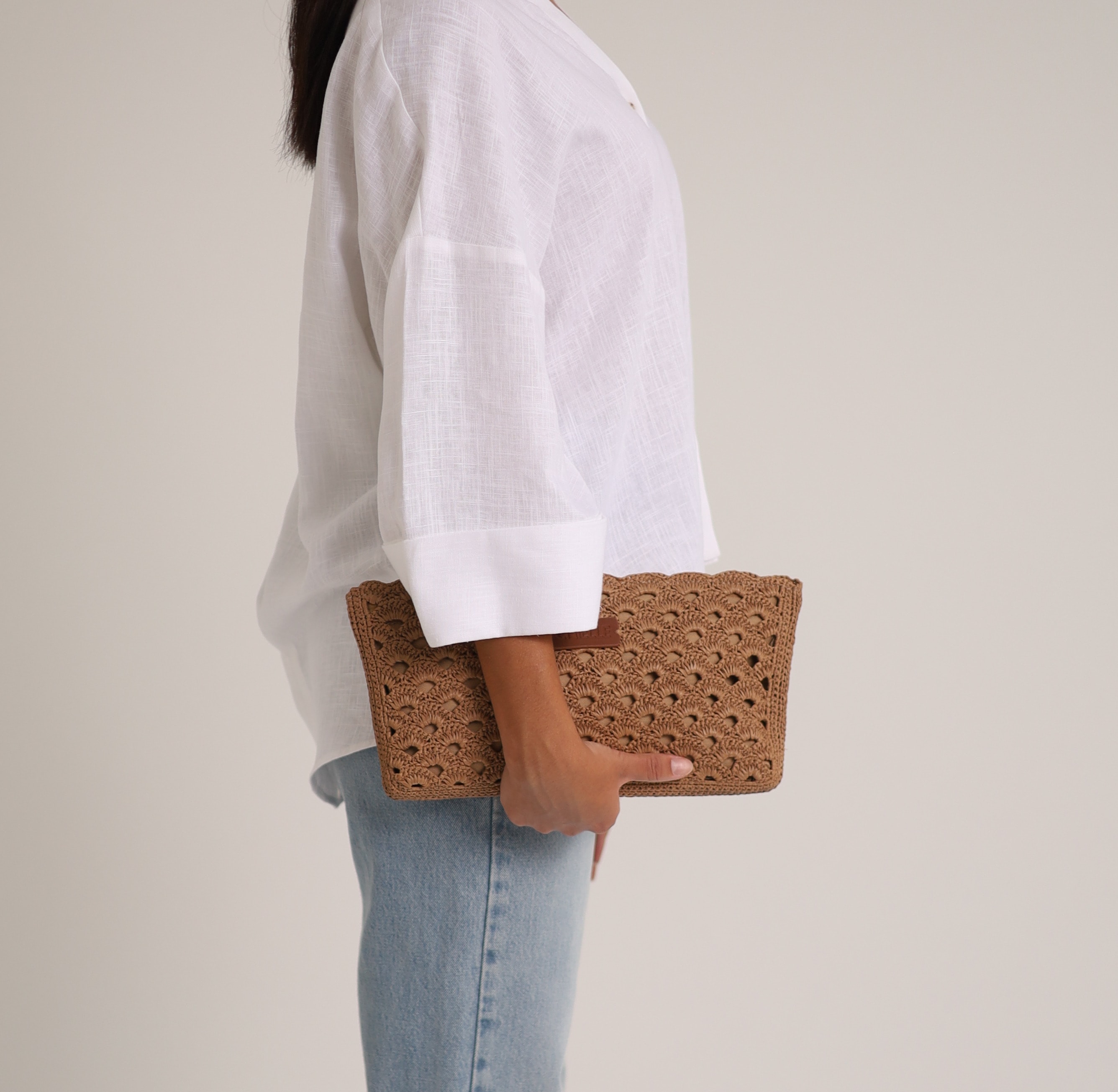 Lykke, sac en métal et raphia viscose, Marron — vu de face