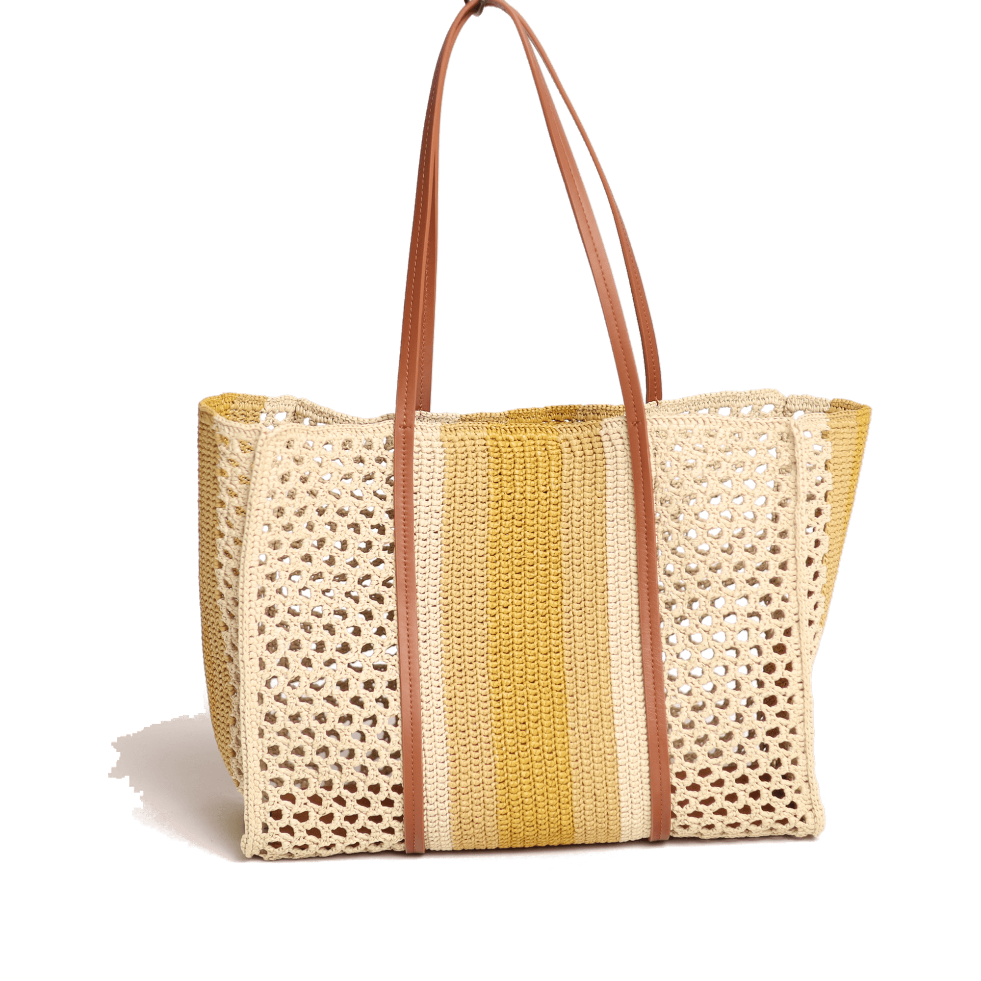 Mahnoor, sac en cuir de veau et raphia viscose, Beige clair, jaune moutarde — vu de face