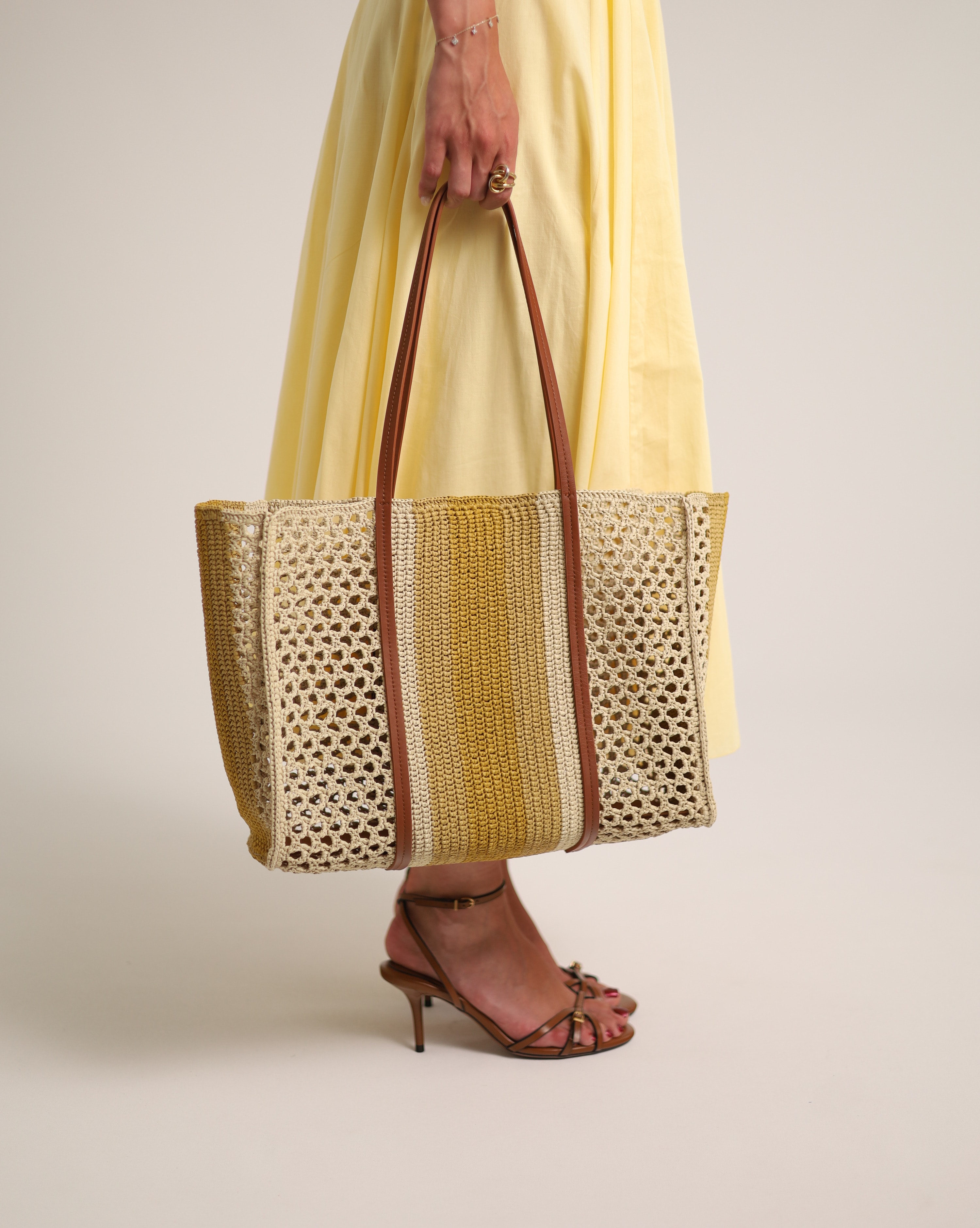 Mahnoor, sac en cuir de veau et raphia viscose, Beige, Marron clair, Marron — détail