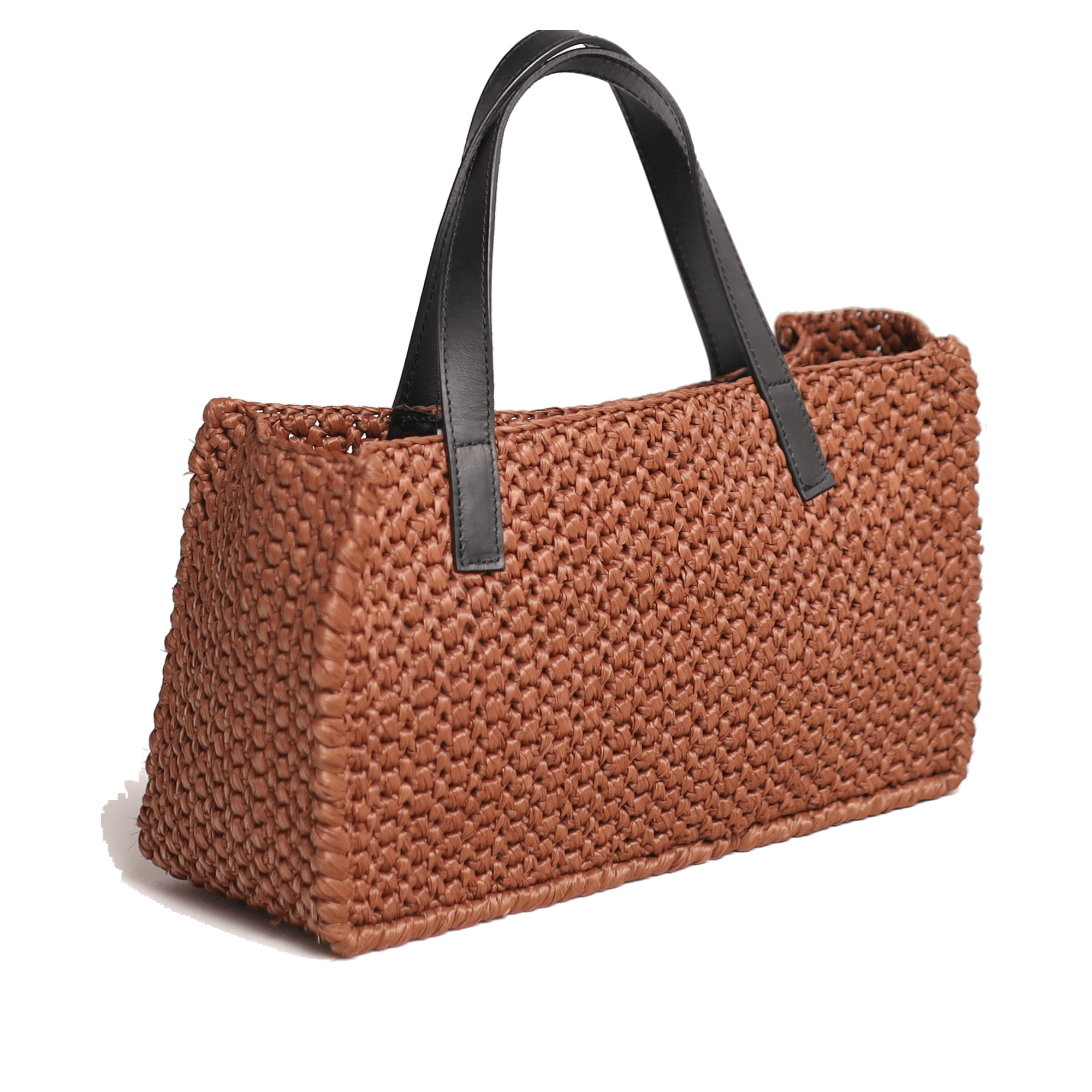 Mini Cabas, sac en cuir de veau et raphia viscose, Petit — vu de face
